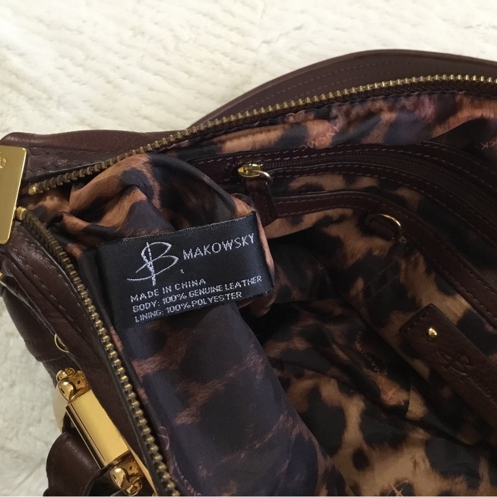 b. makowsky Chocolate Brown Leather Shoulder Bag with Gold Hardware - Picture 10 of 12